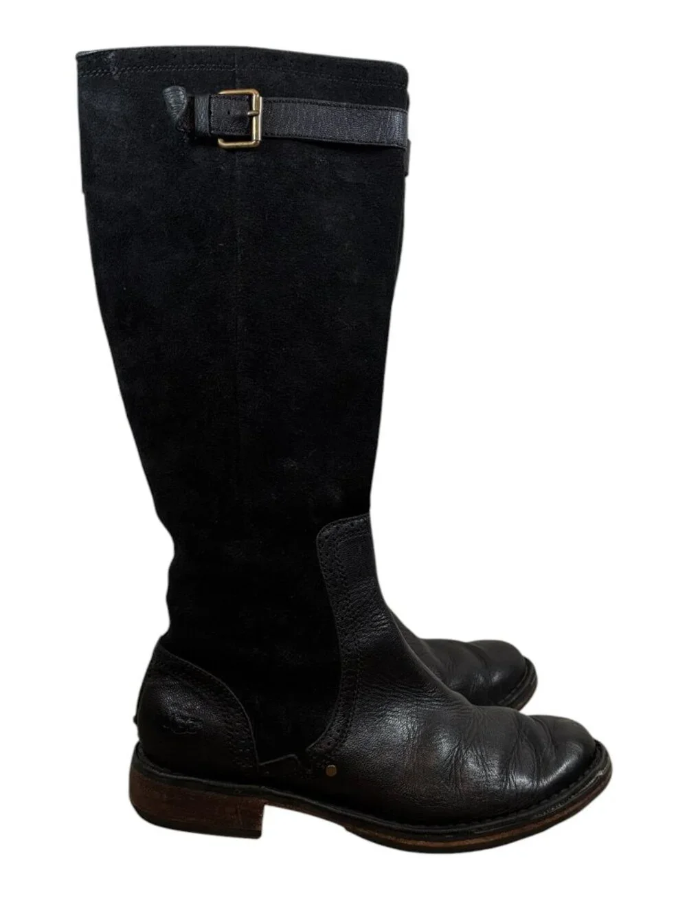 UGG Castille Tall Riding Boots Black Suede Leather Knee High